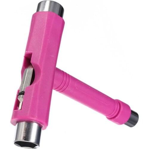 Hot 2016 New Skateboard Tool Scooter Hoverboard Longboard T shape Multifunctional Wrench Adjusting Tool with Allen Key pink