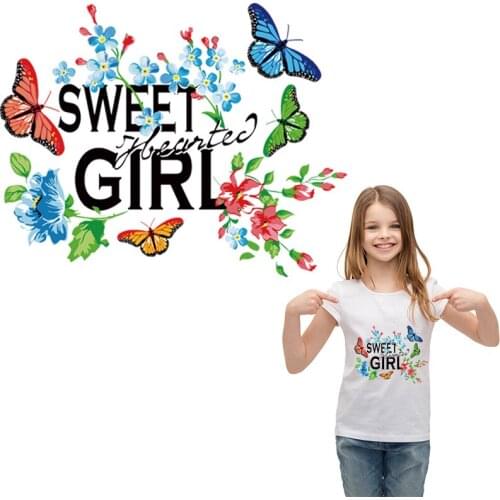Sweet Butterfly Flower Patch Stickers Heat Transfer Clothes Iron On Fashion Diy Accessory Iron On Hot Tear Stickers
