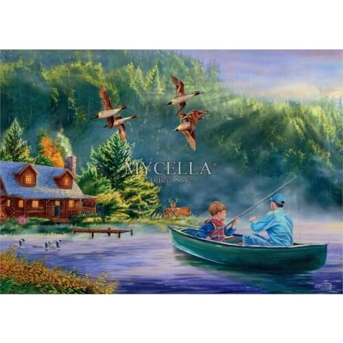 Cartoon Diamond Embroidery Summer Lakes Fishing Fathers Day Diy Diamond Painting Cross Stitch Mosaic Wall Stickers Home Decor