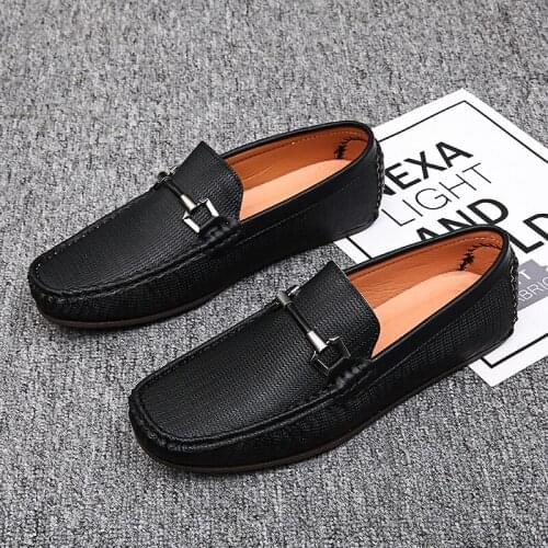 Mens Penny Loafers Leather Boat Shoes Soft Walking Casual Shoes Classic Slip on Flats Male Big Sizes Driving Moccasins
