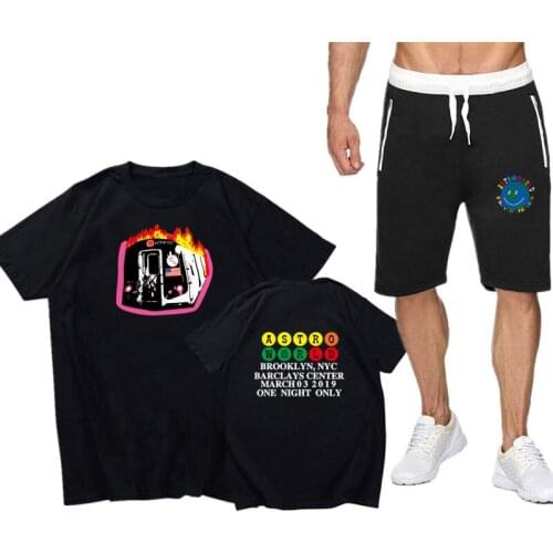 ASTRO WORLD printing Summer 2PC Set Men Short Sleeve T Shirts Two Piece Tops+ Shorts Sportswear Streetwear Tshirts Shorts Sets
