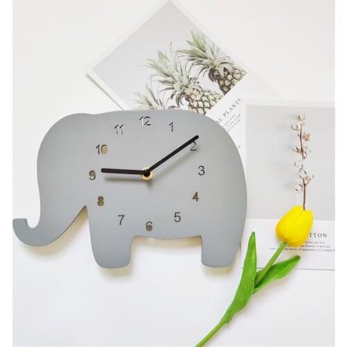 INS Nordic Wooden Elephant Polar Bear Wall Clock Baby Kids Room Decoration Figurines Wood Mute Clocks Nursery Decor Photo Props