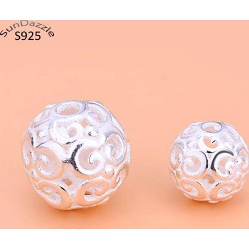 Genuine Real Pure Solid 925 Sterling Silver Beads Hollow Out Flower Spacers Loose Bead DIY Jewelry Making Findings