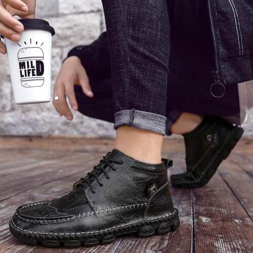 2021 new winter breathable handmade shoes Doudou mens shoes leather mens casual shoes leather shoes Korean version of shoes
