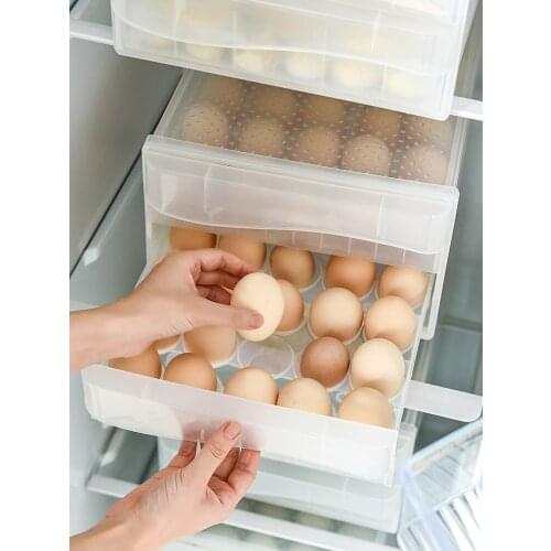 New 60 Grids Storage Box Double-layer Drawer Type Transparent Egg Container for Refrigerator Kitchen