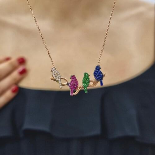 4 Birds 925 Sterling Silver, Gold, Rose Plated Zircon Necklace For Women Girls Handmade Fashion Jewelry Elegant Minimalist