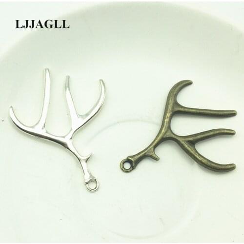 Cheap 8Pcs Big Deer Antlers Pendants Diy Findings Alloy Metal Christmas Charms caribou horn Diy Jewelry Findings Making