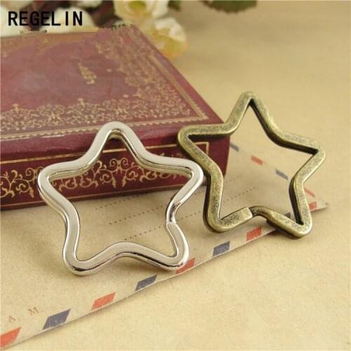 REGELIN 10pcs Antique Bronze/Rhodium Five Stars Shape Keychain Circle Keyring Findings DIY Keychain Rings Circle Jewelry Making