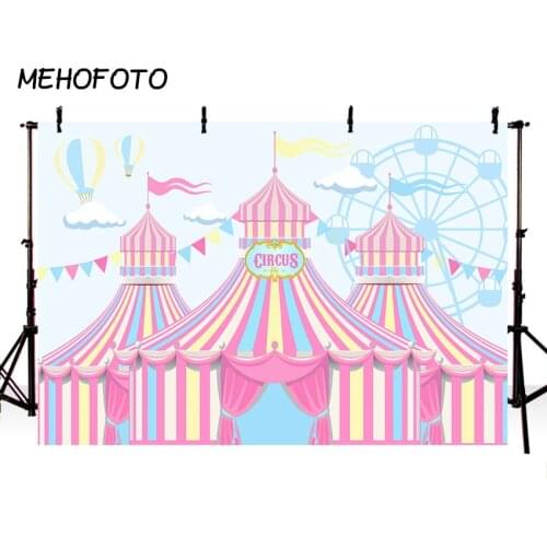 MEHOFOTO Pink Circus Tent Photography Backdrops Baby Girl Birthday Party Banner Decor Background for Photo Booth Custom Backdrop