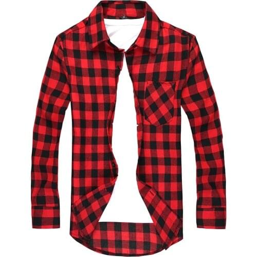 Red And Black Plaid Shirt Men Shirts New Summer Spring Autumn Fashion Chemise Homme Mens Dress Shirts Long Shirt Men LC058