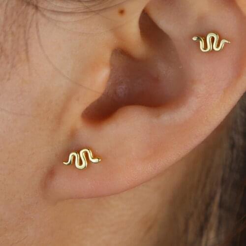 925 Sterling Silver Minimalist small tiny Animal Snake stud Earring girl second hole multi piercing cute lovely jewelry