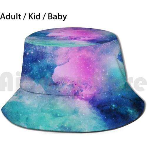 Watercolor Nebula Sun Hat 2283 Bucket Hat Universe Space Stars Nebula Watercolor Abstract Majestic Blue