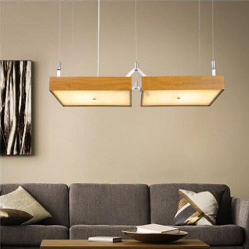Nordic pendant lamp wooden fish line square art restaurant study bedroom Pendant Lights living room solid wood luminaire ZL61