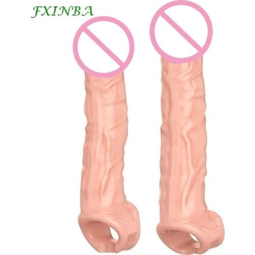 FXINBA 20/22cm Long Big Penis Extender Sleeve Reusable Condoms Delay Ejaculation Cock Ring Dick Enlargement Sex Products For Men