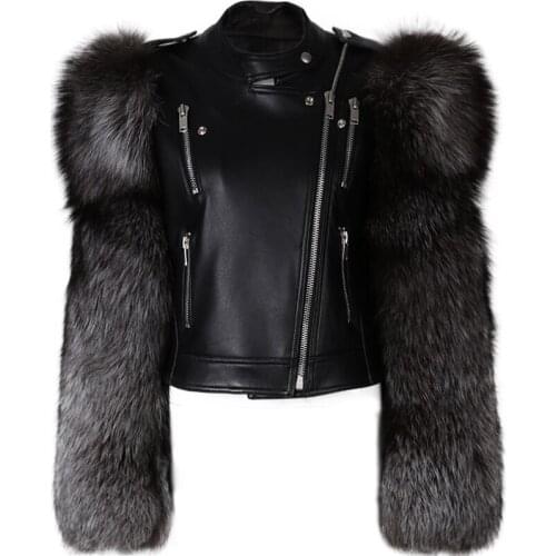 Women sheep ladies genuine real leather jacket