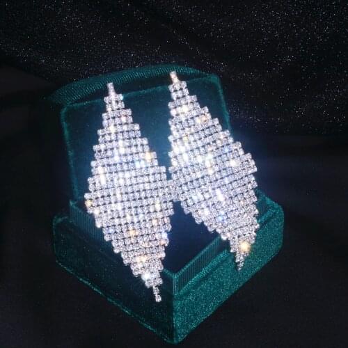 Women Fashion Shiny Rhinestone Big Drop Dangle Earrings Maxi Evening Dress Statement Earrings Accessories Wedding Bride Jewelry