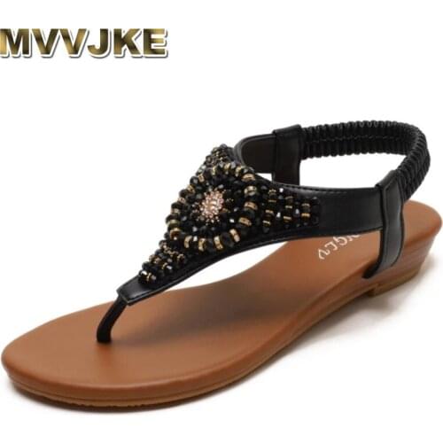 MVVJKESandal female wedge heels 2021 new summer flip-toe rhinestone fairy style simple beach resort Roman shoes