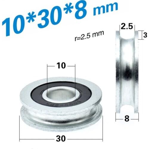 1pcs 10*30*8mm U-groove bearing pulley with grooved non-standard concave wheel, guide wheel for 5mm diameter wire rope/track