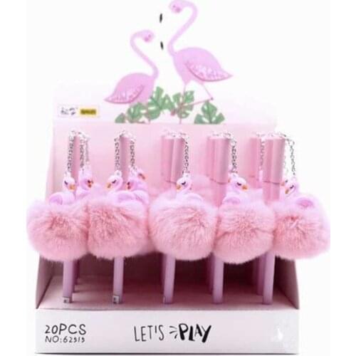 1Pcs Cute Kawaii Pink Flamingo Warm Ball Plush Pendant Gel Pen Unicorn Ink Pen Stationery Gift For School & Office Supply 0.5mm