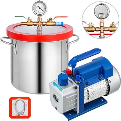 2 Gallon Vacuum Chamber Degassing Silicone 1.8CFM Vacuum Pump Air Conditioning