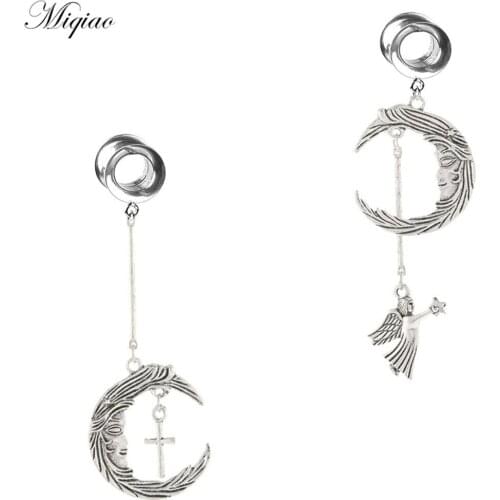 Miqiao 2pcs Explosive Stainless Steel Moon Cupid Angel Cross Double Horn Ear Amplifier Body Exquisite Piercing Jewelry
