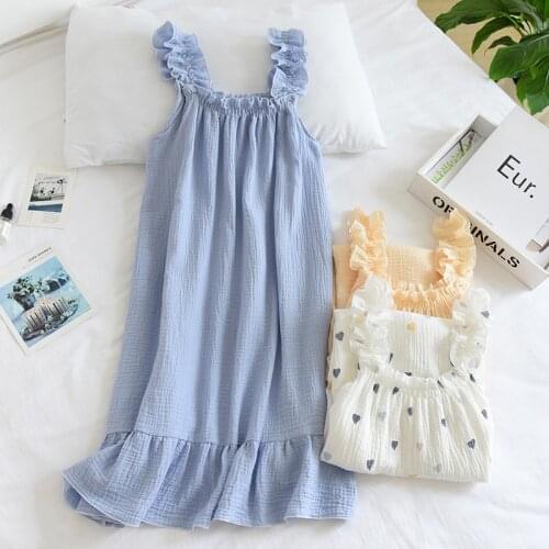 2021 Summer Japanese Style Nightdress Ladies 100% Cotton Crepe Thin Vest Suspender Skirt Loose Soft Skirt Sweet Cute Home Skirt