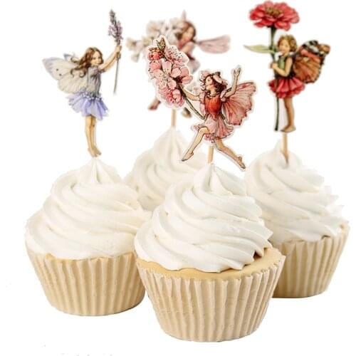 24pcs/set DIY Flower Fairy Cupcake Toppers Picks for Birthday Decorations New Year Easter Halloween Party Cake Decoration Favor