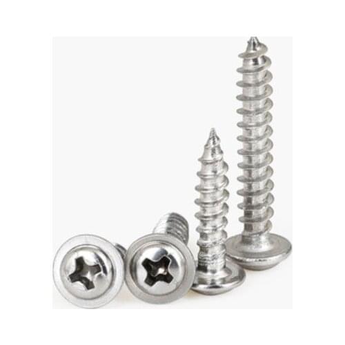 50-100pcs 304 stainless steel PWA Cross Round Head with Washer Self Tapping Screw M1.7 M2 M2.3 M2.6 M3 M4
