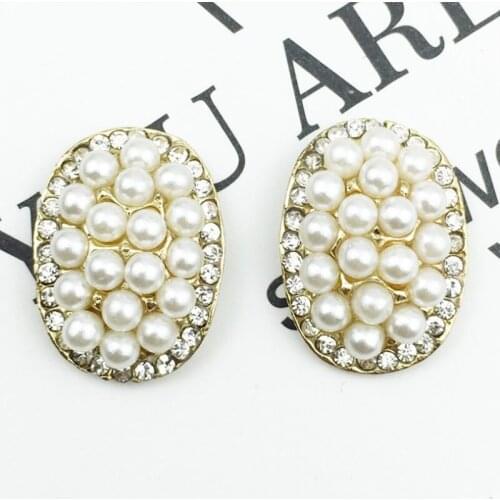 50pcs Flower Oval Jewelry Charms Strass Pearl Crystal Rhinestone Buckle Applique Button Wedding Brides Hairpin Invitations Decor