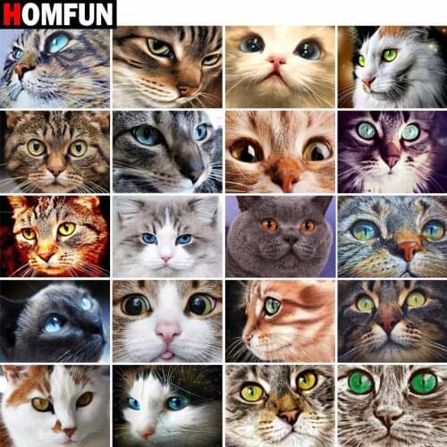 HOMFUN Full Drill Diamond Painting "Animal cat eyes theme" DIY Picture Of Rhinestone 5D Diamond Embroidery Cross Stitch Decor