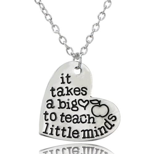 Bespmosp 50PC It Takes A Big Heart To Teach Little Minds Apple Heart Trendy Charm Necklace Jewelry Teacher Thanksgiving Love
