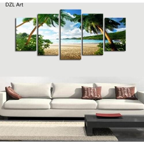 Unframed 5 Piece Beach coconut trees Modern Home Wall Decor Canvas Picture Art HD Print Painting On Canvas Artworks