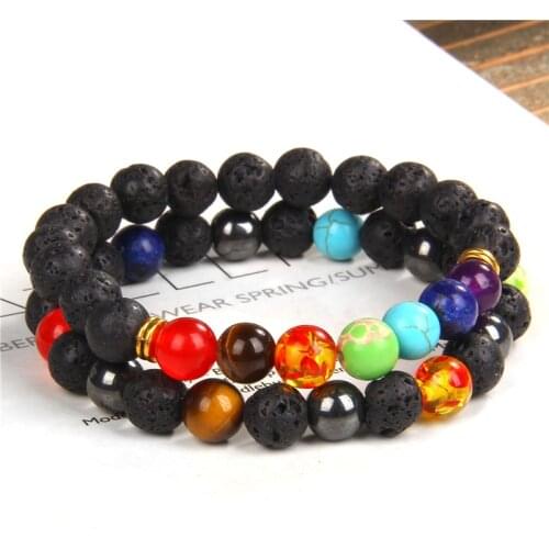 7 Chakras Bracelets For Women Men Natural Stone Bracelet Set Lava Onyx Hematite Bangle Yoga Meditation Reiki Energy Jewelry