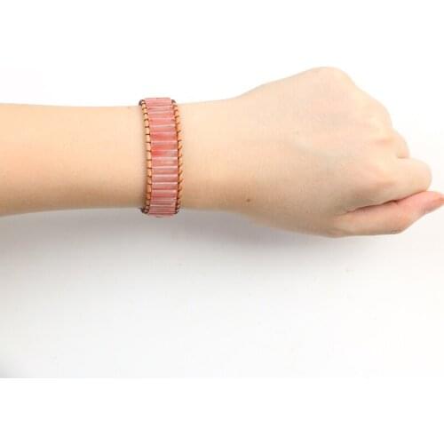 Watermelon Crystal Natural Stone Handmade Tube Beads Bracelet Jewelry Leather Wrap Bracelet Creative Couples Bracelets