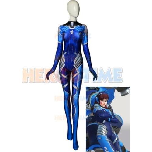 D.Va Cosplay Costume Spandex D.Va Dallas Fuel Printed Superhero Cosplay Costume Custom Made dva Zentai Catsuit Game Bodysuit