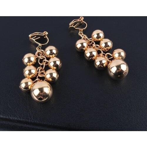 Elegant Grape Bunches Gold Beads Handmade Clip on Earrings for Women Wedding Party No Pierced and Pierced Ear Clips Jewelry