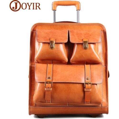 JOYIR Genuine Leather Luggage Classic Suitcase on Wheels 22inch Luxury Suitcase Trolley bag Travel Business for Men Women
