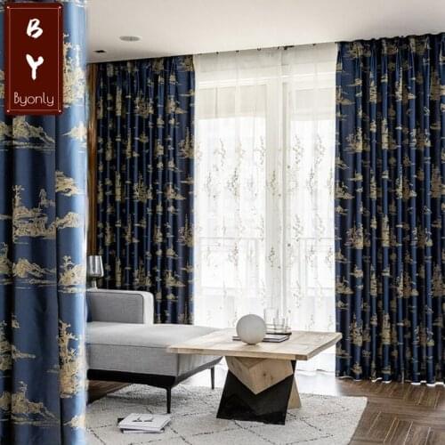 Classical Landscape Curtain New Chinese High-precision Jacquard Custom Blackout Curtains for Living Dining Room Bedroom