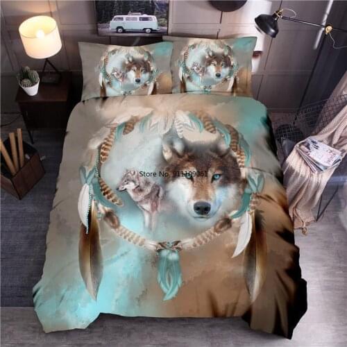 3D Bedding Set Dream Catcher & Wolf Quilt Cover & Pillowcase Large Bedspread 2-3 Pieces Adult High Quality Room Decor