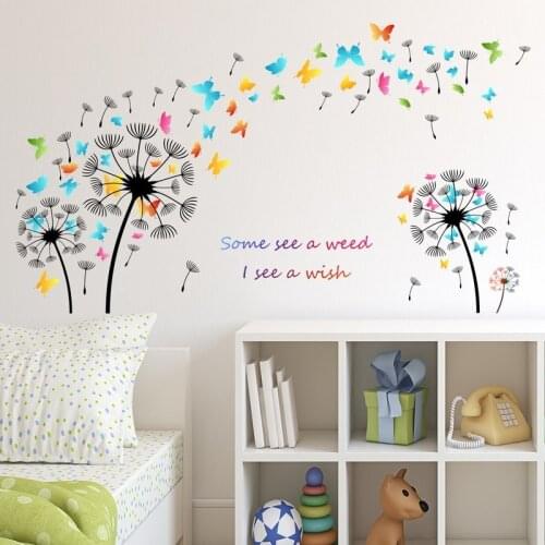 Flying Dandelion Wall Sticker Colorful Butterflies Decals Art Home Decoration Accessories Teenage Aesthetic Posters Wall Decor