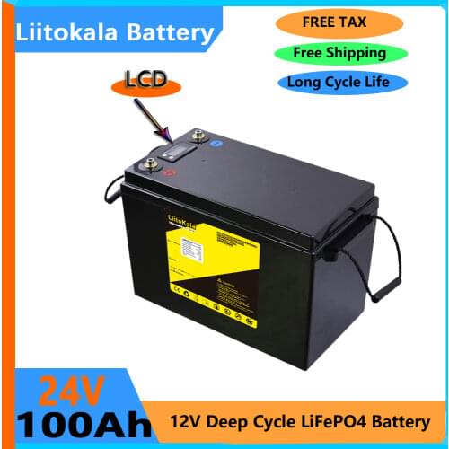 LiitoKala 24V 100Ah LiFePO4 Battery Solar Golf Car for Forklift waterproof battery pack for inverter,solar system,boat motor