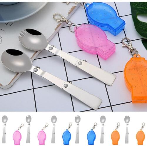 New Hot Camping Folding Spoon Outdoor Tableware Kitchen Portable Stainless Steel Pocket Scoop Fork