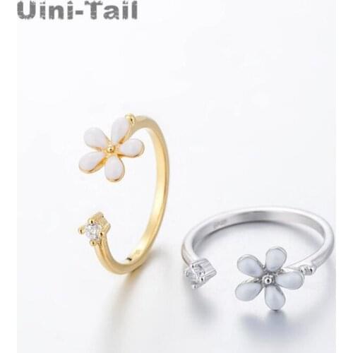 Uini-Tail 2018 new 925 sterling silver pink cherry blossom opening ring Korean fashion tide flow high quality jewelry GN353