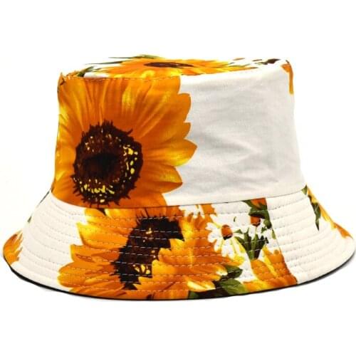 2020 New Outdoor Neutral Fashion Mens Summer Reversible Sunflower Print Fisherman Hat Bucket Hat Womens Sun Hat M69
