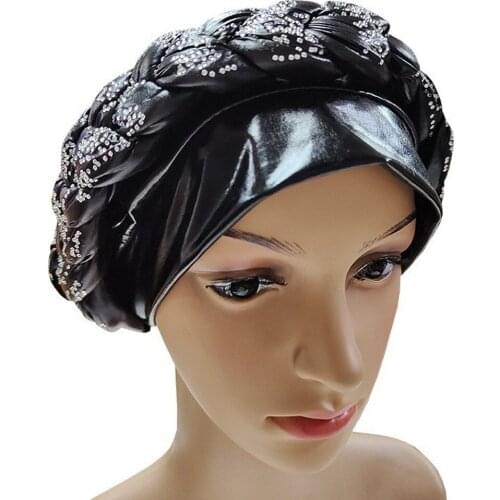 Latest Shinning Sequins Turban Cap For Women Ready Female Head Wraps African Auto Geles Aso Oke Headtie Already Made Headties