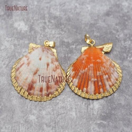 Orange Scallop Beautiful Shell Pendant Gold Electroplated Cap and Bail Seashell Pendant PM26805