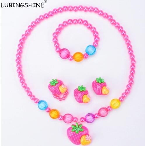 LUBINGSHINE Kids Baby Girls Princess Strawberry necklaces Necklace Imitation Pearl Beads Children Accessories Handmade JJAL T221
