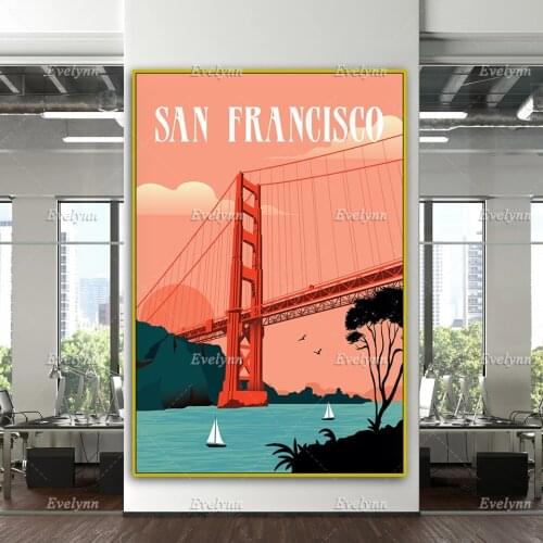 San Francisco Retro Poster, San Francisco Travel Print,Travel Wall Art, Travel Poster, Home Decor Canvas Living Room Decor Gift