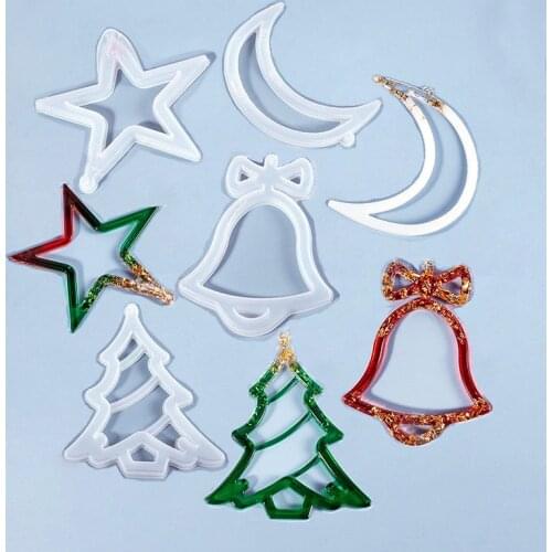 Christmas tree star moon Jingling Bell Silicone Mold Pendants Ornaments DIY mold Epoxy Resin UV Resin Jewelry Making DIY Mold