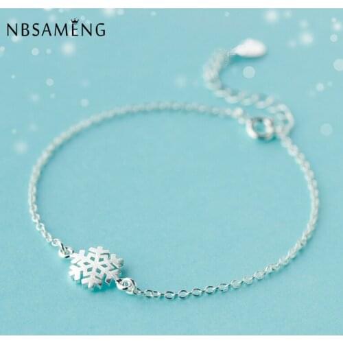 NBSAMENG 100% 925 Sterling Silver Christmas Snowflake Bracelet For Women Girl Adjustable Bracelets Gift Jewelry